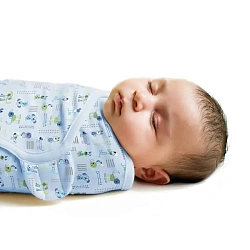 76410 Конверт для пеленания из хлопка на липучке Summer Infant SwaddleMe  размер s/m голубой с щеночками