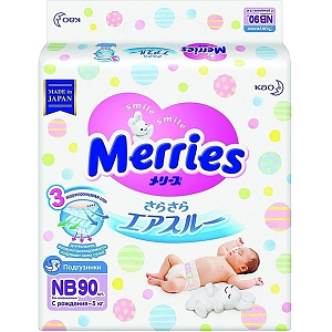 Подгузники для новорожденных Merries, до 5 кг, 90 штук