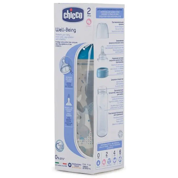 Бутылочка Chicco Well-Being Boy / Girl Чико Велл-Биинг Бой / Герл 250 мл, 2 мес.+, сил. соска, перем. поток, РР фото 2