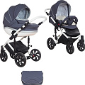 Детская коляска Tutis Mimi Style 2 в 1 на белой раме (346 Серый + светло-серый + кожа белая рама
						
					) — Фото