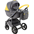 Детская коляска BeBe-Mobile Ravenna Sport 2 в 1, ткань+эко-кожа (V115 Серый - Серая кожа - Желтая кожаная отделка
						
					) — Фото