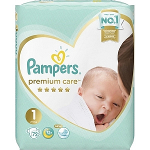 Подгузники для новорожденных Pampers Premium Care 1, 2-5 кг, 72 штуки