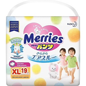 Трусики-подгузники для детей Merries XL, 12-22 кг, 19 штук