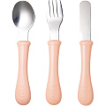 Набор детской посуды: ложка, вилка, нож Beaba Set of 3 Cutlery Inox (913403 - Nude) — Фото