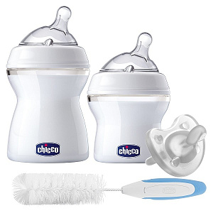 Набор бутылочек Chicco Natural Feeling (1x150 мл,1x250 мл, пустышка, ёршик) арт. 310206013