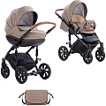 Детская коляска Tutis Mimi Style 2 в 1, ткань+эко-кожа (325 Бежевый лен + кожа коричневая
						
					) — Фото
