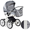 Детская коляска Indigo 18 Special Plus 14" 2 в 1, ткань + эко-кожа (Sp 08 Темно-серый - Серый - Белая кожа
						
					) — Фото