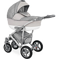 Детская коляска Caretto Caprise F 3 в 1, ткань+эко-кожа (Ca 09 (светло-серый+белая кожа)
						
					) — Фото