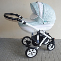 Детская коляска Gusio Florencja New 3 в 1, с переноской (03S(Голубой цветочек/белая кожа)
						
					) — Фото