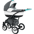 Детская коляска Caretto Caprise F 3 в 1, ткань+эко-кожа (Ca 08 (темно-серый узор+белая кожа+бирюзовый)
						
					) — Фото