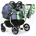 Детская коляска для двойни Tako Duo Jumper Classic 2 в 1 (Серый+Зеленый
						
					) — Фото