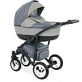 Детская коляска Caretto Caprise F 3 в 1, ткань+эко-кожа (Ca 12 (темно-серый+светло-серая кожа+желтый)
						
					) — Фото