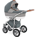 Детская коляска Caretto Caprise F 3 в 1, ткань+эко-кожа (Ca 07 (темно-серый узор+светло-серая кожа+рыжий)
						
					) — Фото