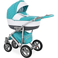 Детская коляска Caretto Caprise F 3 в 1, ткань+эко-кожа (Ca 06 (бирюзовый+белая кожа+темно-серый)
						
					) — Фото