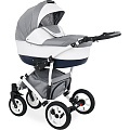 Детская коляска Caretto Caprise F 3 в 1, ткань+эко-кожа (Ca 02 (светло-серый+белая кожа+темно-синий)
						
					) — Фото