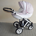 Детская коляска Gusio Florencja New 3 в 1, с переноской (04S (Розовый цветочек/белая кожа)
						
					) — Фото
