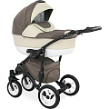 Детская коляска Caretto Caprise F 3 в 1, ткань+эко-кожа (Ca 13 (темно-бежевый+светло-бежевая кожа+зеленый)
						
					) — Фото