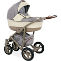 Детская коляска Caretto Caprise F 3 в 1, ткань+эко-кожа (Ca 04 (светло-серый+светло-бежевая кожа+бежевый)
						
					) — Фото