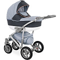 Детская коляска Caretto Caprise F 3 в 1, ткань+эко-кожа (Ca 11 (светло-серый+темно-серая кожа+оранжевый)
						
					) — Фото