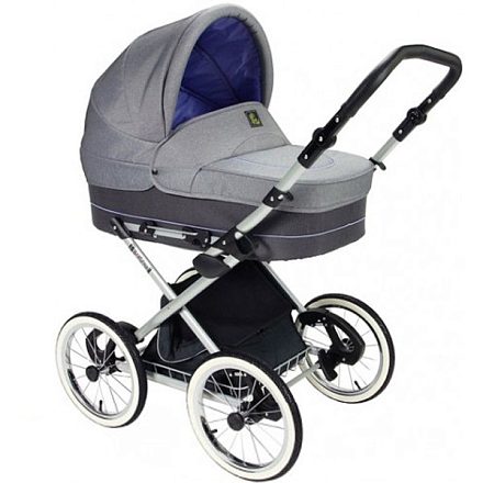 Детская коляска Jedo Classic Bartatina Elegance Alu Plus 2 в 1, ткань, амортизация на ремнях, черное шасси